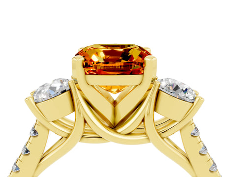 Yellow gold Three-Stone Cushion Cut Citrine Pavé Band with Four-Prong Setting_4