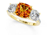 Yellow gold Three-Stone Cushion Cut Citrine Ring with Pavé Band and Prong Setting_13