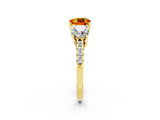 Yellow gold Three-Stone Cushion Cut Citrine Ring with Pavé Band and Prong Setting_14