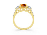 Yellow gold Three-Stone Cushion Cut Citrine Ring with Pavé Band and Prong Setting_15