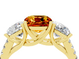 Yellow gold Three-Stone Cushion Cut Citrine Ring with Pavé Band and Prong Setting_16