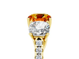 Yellow gold Three-Stone Cushion Cut Citrine Ring with Pavé Band and Prong Setting_17