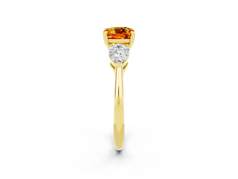 Yellow gold Three-Stone Cushion Cut Citrine Ring with Pear Side Stones and Four-Prong Setting_2