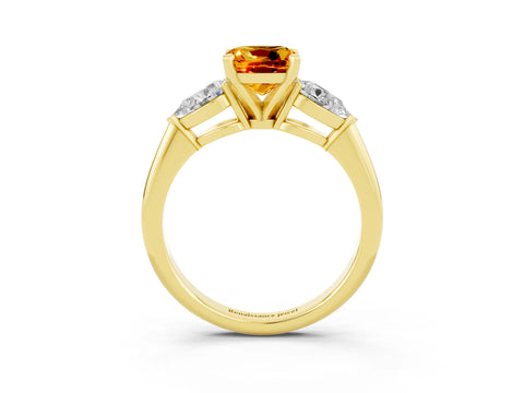 Yellow gold Three-Stone Cushion Cut Citrine Ring with Pear Side Stones and Four-Prong Setting_3