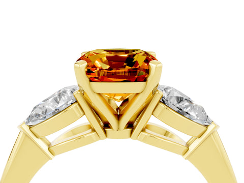 Yellow gold Three-Stone Cushion Cut Citrine Ring with Pear Side Stones and Four-Prong Setting_4