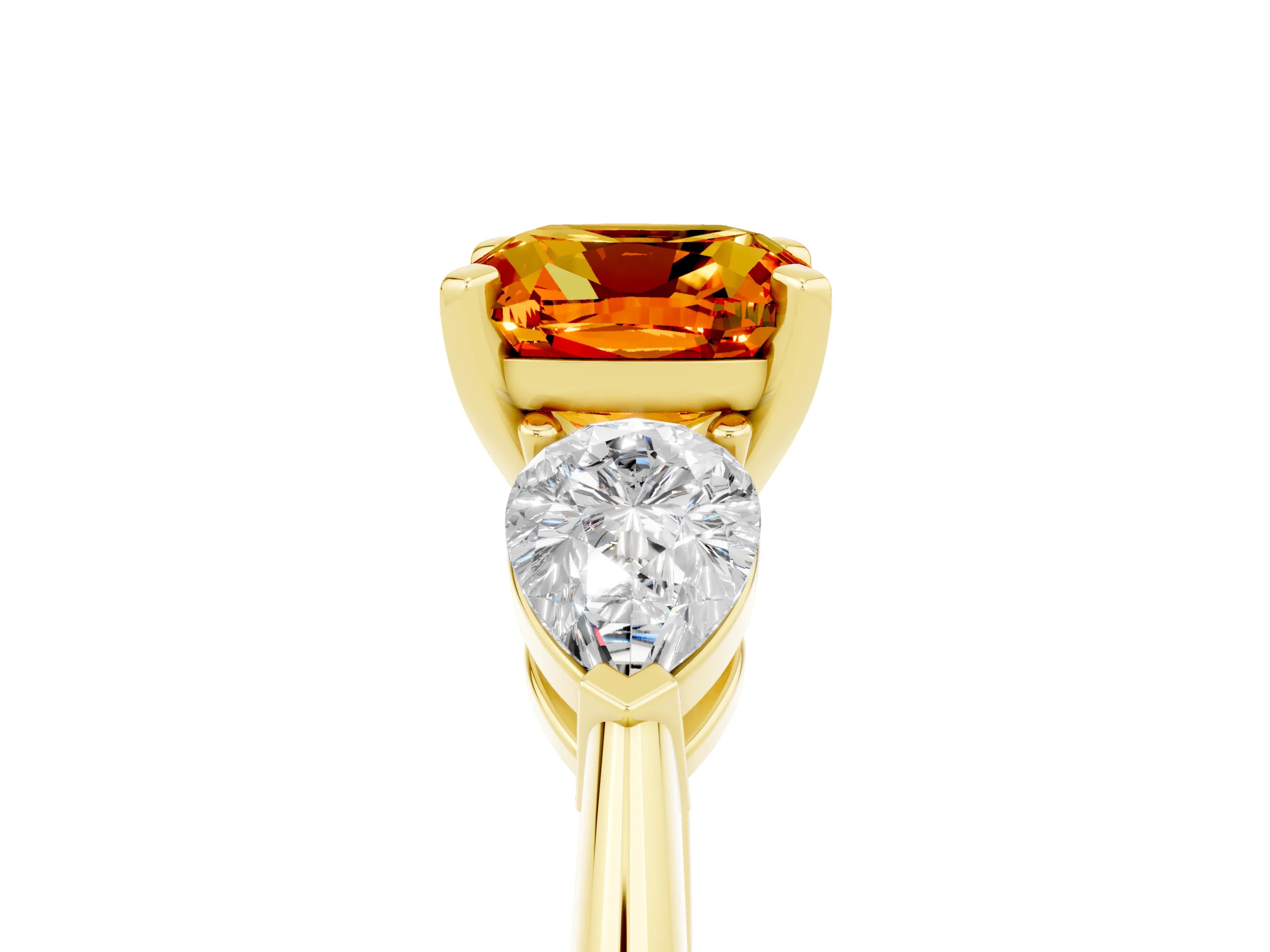 Yellow gold Three-Stone Cushion Cut Citrine Ring with Pear Side Stones and Four-Prong Setting_5