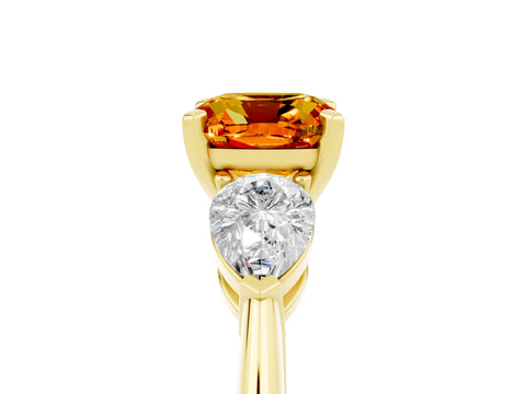 Yellow gold Three-Stone Cushion Cut Citrine Ring with Pear Side Stones and Four-Prong Setting_5