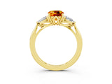 Yellow gold Three-Stone Cushion Cut Citrine Ring with Pear  Side Stones in Four-Prong Setting_15