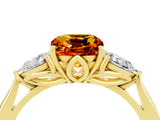 Yellow gold Three-Stone Cushion Cut Citrine Ring with Pear  Side Stones in Four-Prong Setting_16