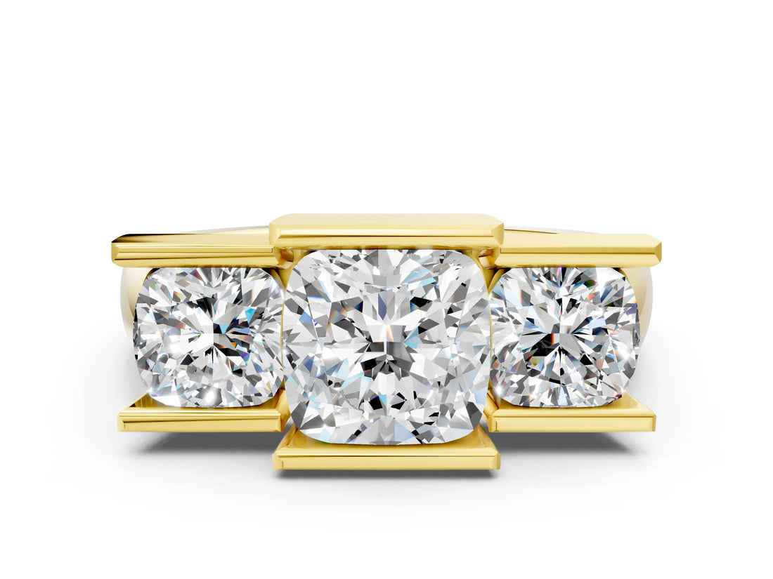 Yellow gold Three Stone Cushion Cut Cut Channel Set Diamond Ring_3