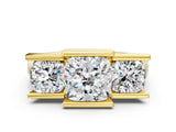 Yellow gold Three Stone Cushion Cut Cut Channel Set Diamond Ring_3