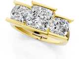 Yellow gold Three Stone Cushion Cut Cut Channel Set Diamond Ring_4