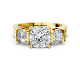 Yellow gold Three-Stone Cushion Cut Cut Classic Band Prong Setting Ring_3