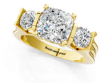 Yellow gold Three-Stone Cushion Cut Cut Classic Band Prong Setting Ring_4