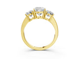 Yellow gold Three-Stone Cushion Cut Cut Diamond Engagement Ring with Flat Band and Four-Prong Setting_11
