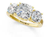 Yellow gold Three-Stone Cushion Cut Cut Diamond Engagement Ring with Flat Band and Four-Prong Setting_21