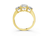 Yellow gold Three-Stone Cushion Cut Cut Diamond Engagement Ring with Flat Band and Four-Prong Setting_23