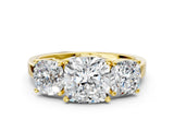 Yellow gold Three-Stone Cushion Cut Cut Diamond Engagement Ring with Flat Band and Four-Prong Setting_8