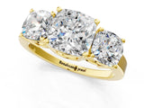 Yellow gold Three-Stone Cushion Cut Cut Diamond Engagement Ring with Flat Band and Four-Prong Setting_9