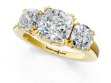Yellow gold Three-Stone Cushion Cut Cut Diamond Ring with Channel Set Band and Four-Prong Setting_12