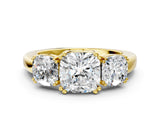 Yellow gold Three-Stone Cushion Cut Cut Diamond Ring with Channel Set Band and Four-Prong Setting_35