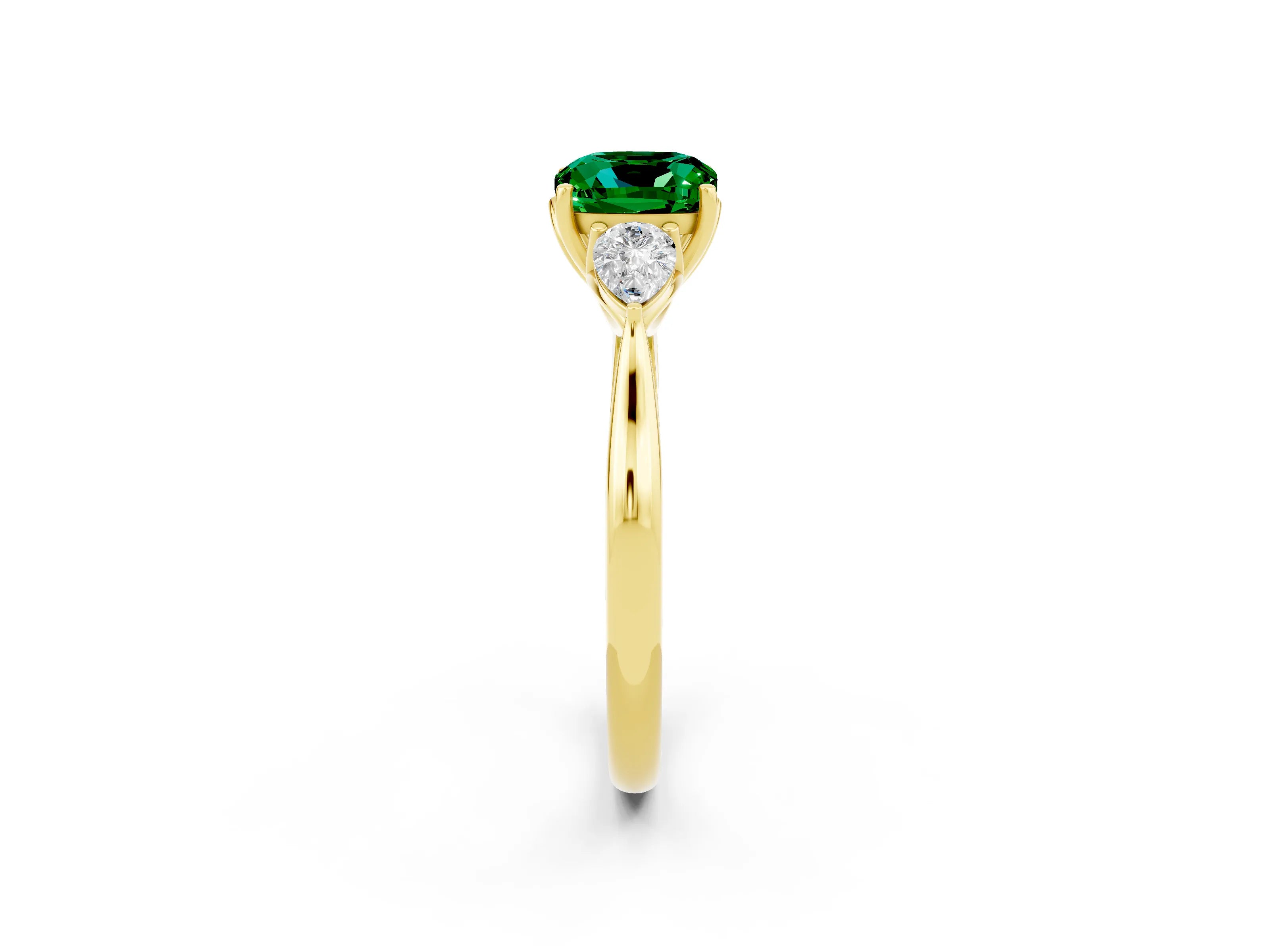 Yellow gold Three-Stone Cushion Cut Cut Diamond Ring with Pear Side Stones in Four-Prong Setting_2