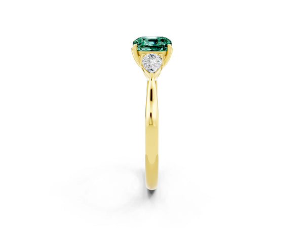 Yellow gold Three-Stone Cushion Cut Green Sapphire Ring with Pear  Side Stones in Four-Prong Setting