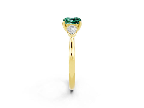 Yellow gold Three-Stone Cushion Cut Cut Diamond Ring with Pear Side Stones in Four-Prong Setting_2