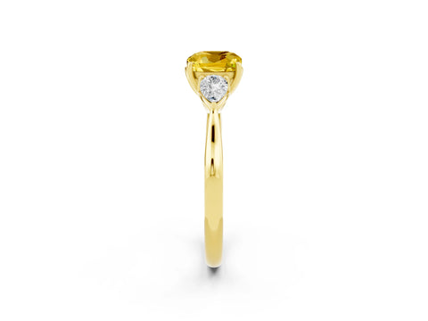 Yellow gold Three-Stone Cushion Cut Cut Diamond Ring with Pear Side Stones in Four-Prong Setting_2