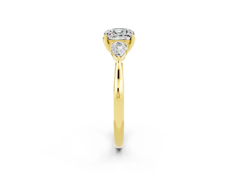 Yellow gold Three-Stone Cushion Cut Cut Diamond Ring with Pear Side Stones in Four-Prong Setting_2