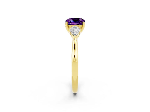 Yellow gold Three-Stone Cushion Cut Cut Diamond Ring with Pear Side Stones in Four-Prong Setting_2