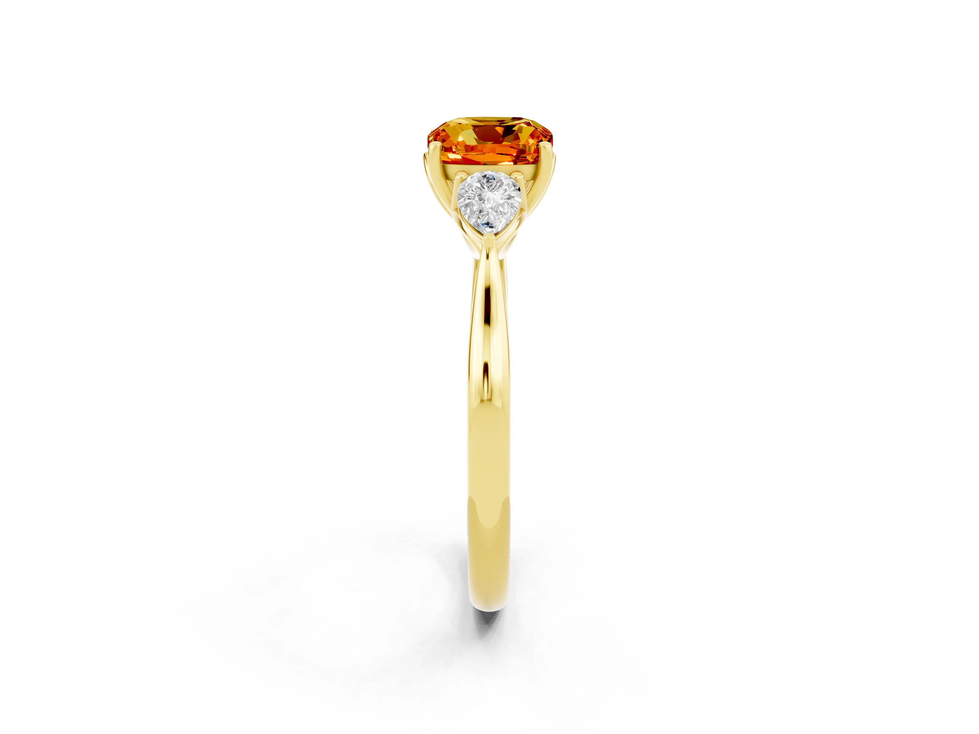 Yellow gold Three-Stone Cushion Cut Cut Diamond Ring with Pear Side Stones in Four-Prong Setting_2