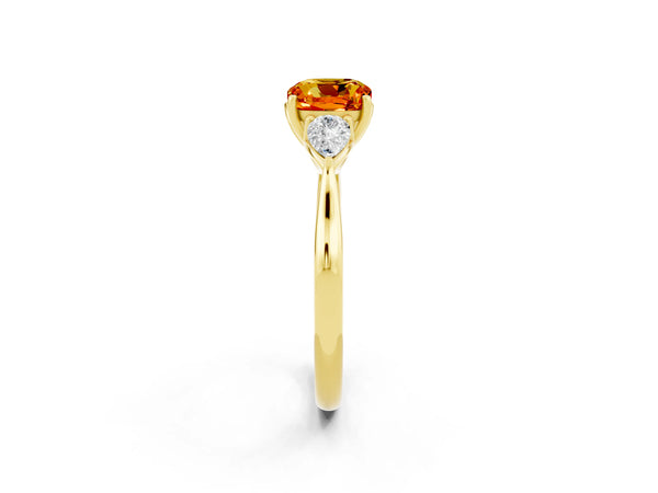 Yellow gold Three-Stone Cushion Cut Citrine Ring with Pear  Side Stones in Four-Prong Setting
