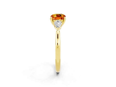 Yellow gold Three-Stone Cushion Cut Cut Diamond Ring with Pear Side Stones in Four-Prong Setting_2