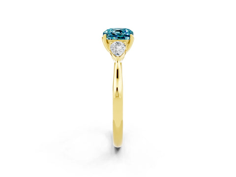 Yellow gold Three-Stone Cushion Cut Cut Diamond Ring with Pear Side Stones in Four-Prong Setting_2