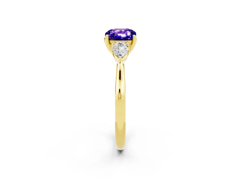 Yellow gold Three-Stone Cushion Cut Cut Diamond Ring with Pear Side Stones in Four-Prong Setting_2