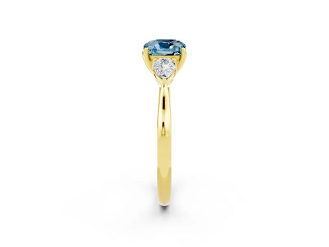 Yellow gold Three-Stone Cushion Cut Cut Diamond Ring with Pear Side Stones in Four-Prong Setting_2