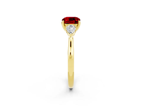 Yellow gold Three-Stone Cushion Cut Cut Diamond Ring with Pear Side Stones in Four-Prong Setting_2