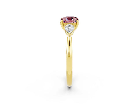 Yellow gold Three-Stone Cushion Cut Cut Diamond Ring with Pear Side Stones in Four-Prong Setting_2