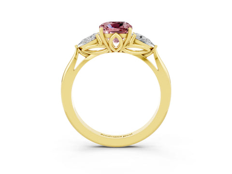 Yellow gold Three-Stone Cushion Cut Cut Diamond Ring with Pear Side Stones in Four-Prong Setting_3