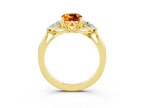Yellow gold Three-Stone Cushion Cut Cut Diamond Ring with Pear Side Stones in Four-Prong Setting_3