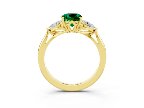 Yellow gold Three-Stone Cushion Cut Cut Diamond Ring with Pear Side Stones in Four-Prong Setting_3