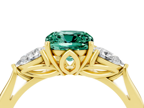 Yellow gold Three-Stone Cushion Cut Cut Diamond Ring with Pear Side Stones in Four-Prong Setting_4