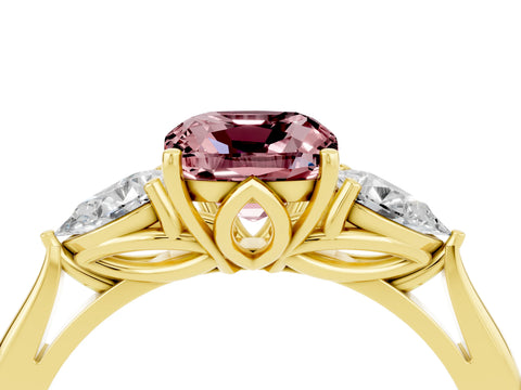 Yellow gold Three-Stone Cushion Cut Cut Diamond Ring with Pear Side Stones in Four-Prong Setting_4