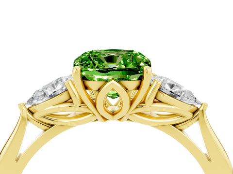Yellow gold Three-Stone Cushion Cut Cut Diamond Ring with Pear Side Stones in Four-Prong Setting_4