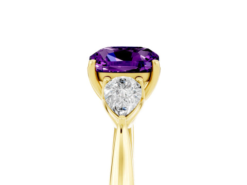 Yellow gold Three-Stone Cushion Cut Cut Diamond Ring with Pear Side Stones in Four-Prong Setting_5