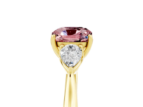 Yellow gold Three-Stone Cushion Cut Cut Diamond Ring with Pear Side Stones in Four-Prong Setting_5