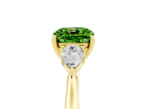 Yellow gold Three-Stone Cushion Cut Cut Diamond Ring with Pear Side Stones in Four-Prong Setting_5