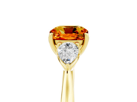 Yellow gold Three-Stone Cushion Cut Cut Diamond Ring with Pear Side Stones in Four-Prong Setting_5
