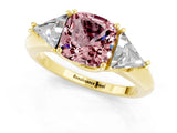 Yellow gold Three-Stone Cushion Cut Cut Diamond Ring with Trillion Side Stones and Four-Prong Setting_1